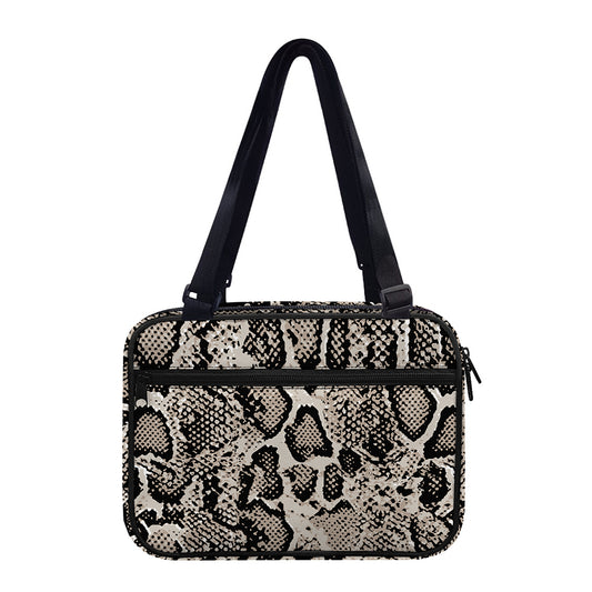 Tan And Black Snakeskin Print Double Strap Bible Bag