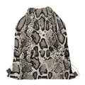 Tan And Black Snakeskin Print Drawstring Bag