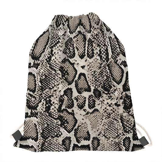 Tan And Black Snakeskin Print Drawstring Bag