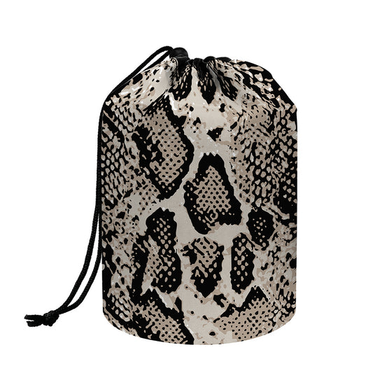 Tan And Black Snakeskin Print Drawstring Makeup Bag