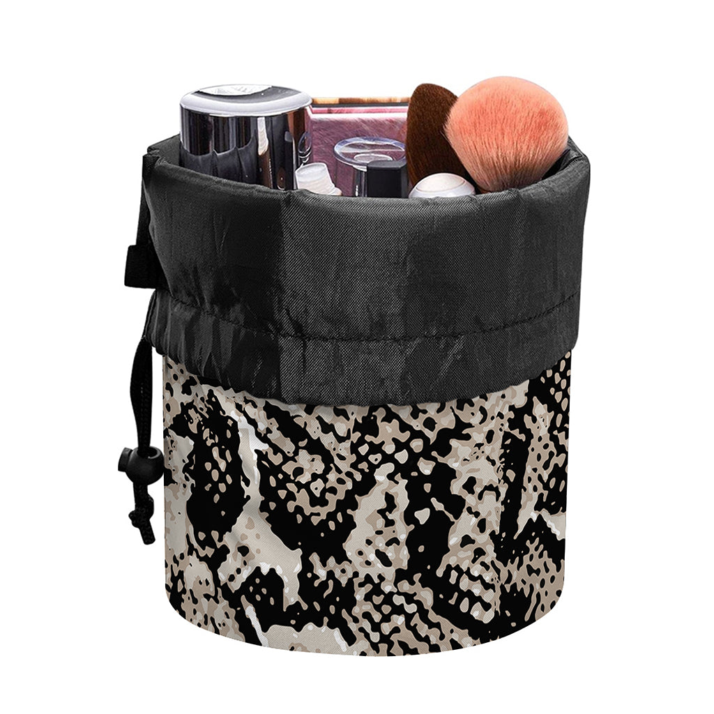Tan And Black Snakeskin Print Drawstring Makeup Bag