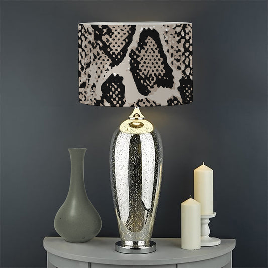 Tan And Black Snakeskin Print Drum Lamp Shade