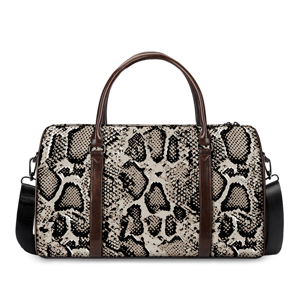 Tan And Black Snakeskin Print Duffle Bag