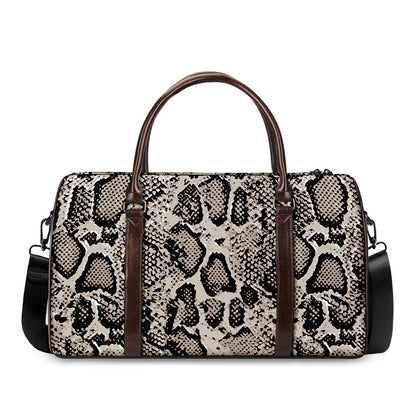 Tan And Black Snakeskin Print Duffle Bag