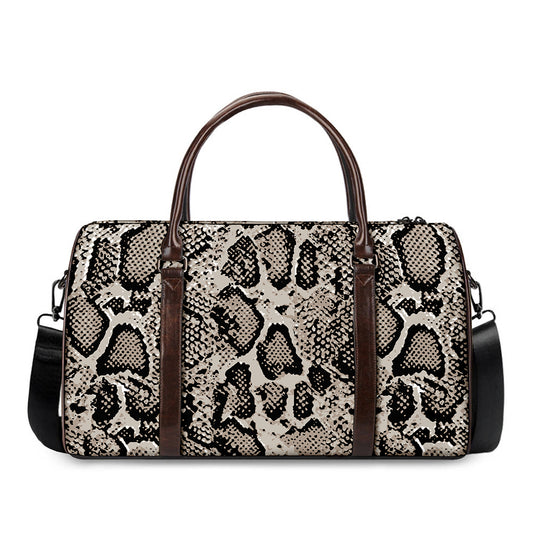 Tan And Black Snakeskin Print Duffle Bag