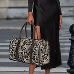 Tan And Black Snakeskin Print Duffle Bag