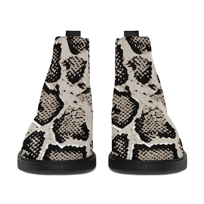 Tan And Black Snakeskin Print Flat Ankle Boots