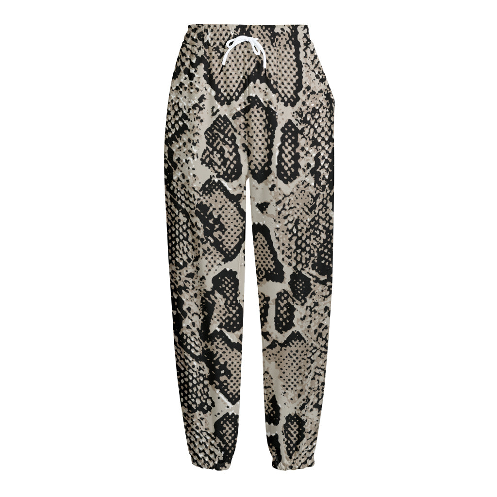 Tan And Black Snakeskin Print Fleece Lined Knit Pants