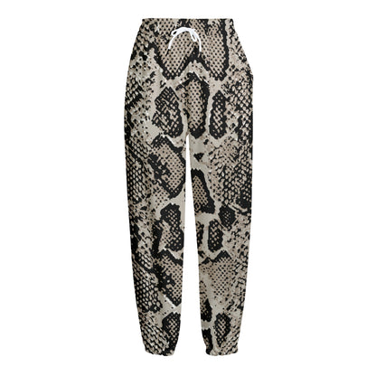 Tan And Black Snakeskin Print Fleece Lined Knit Pants
