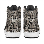 Tan And Black Snakeskin Print High Top Leather Sneakers