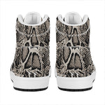 Tan And Black Snakeskin Print High Top Leather Sneakers