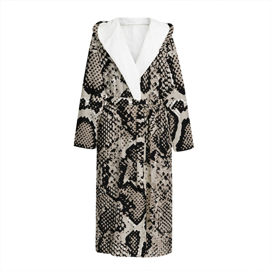 Tan And Black Snakeskin Print Hooded Bathrobe
