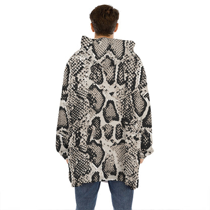 Tan And Black Snakeskin Print Hoodie Blanket