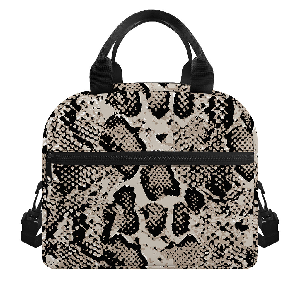 Tan And Black Snakeskin Print Insulated Lunch Bag