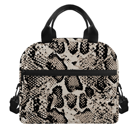 Tan And Black Snakeskin Print Insulated Lunch Bag