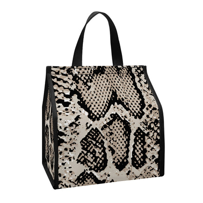 Tan And Black Snakeskin Print Insulated Lunch Tote