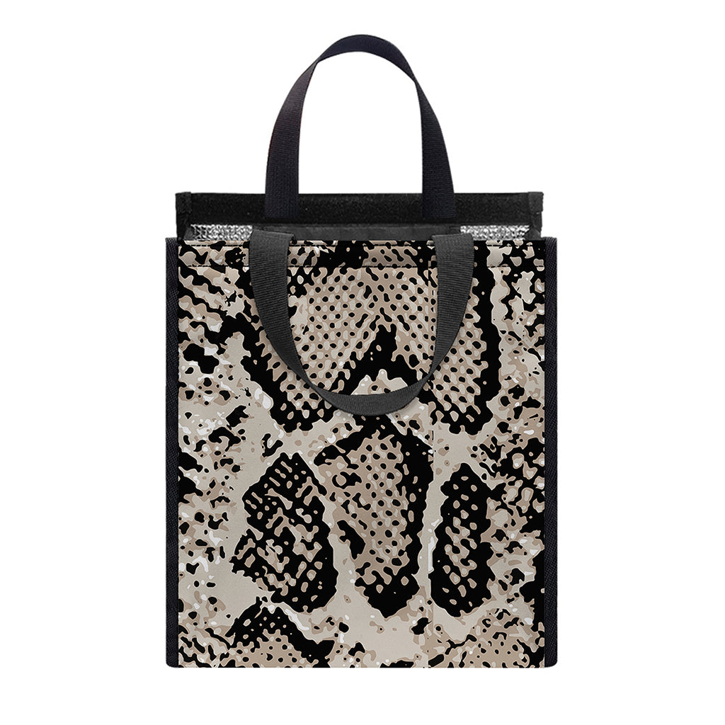 Tan And Black Snakeskin Print Insulated Lunch Tote