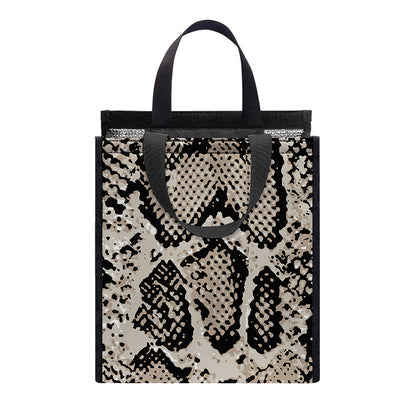 Tan And Black Snakeskin Print Insulated Lunch Tote