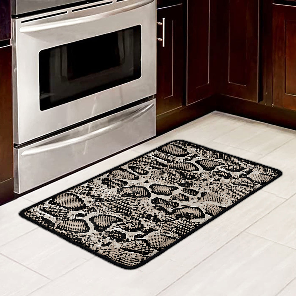 Tan And Black Snakeskin Print Kitchen Mat