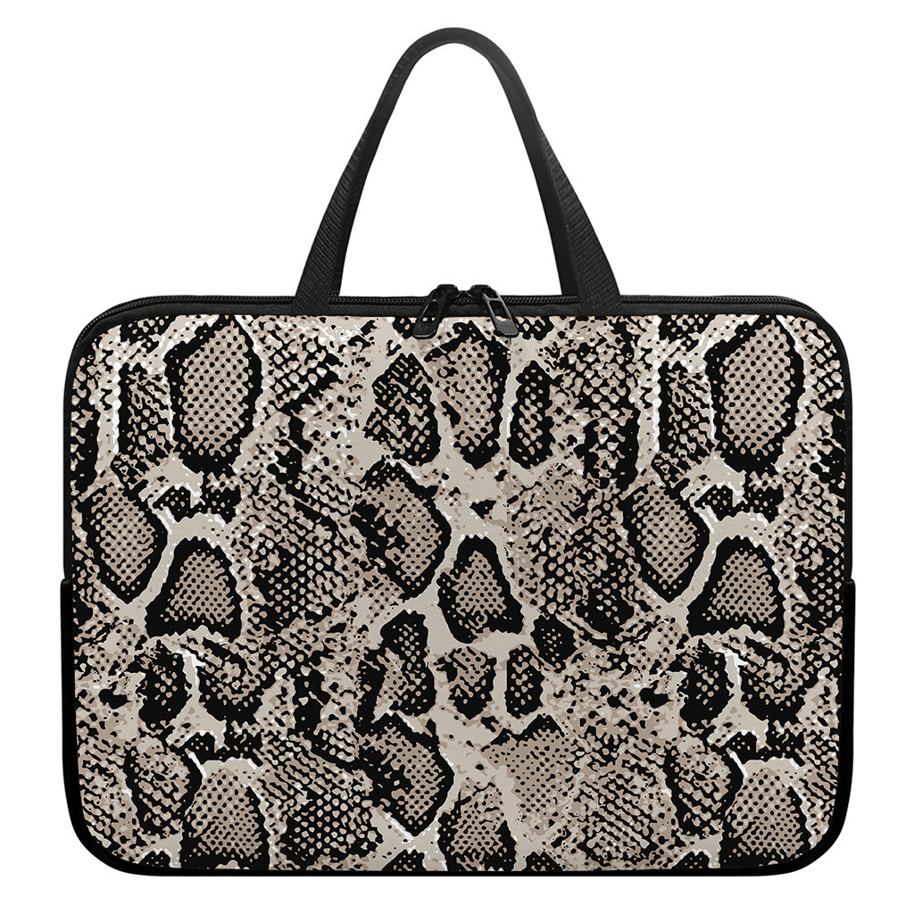 Tan And Black Snakeskin Print Laptop Sleeve With Handle