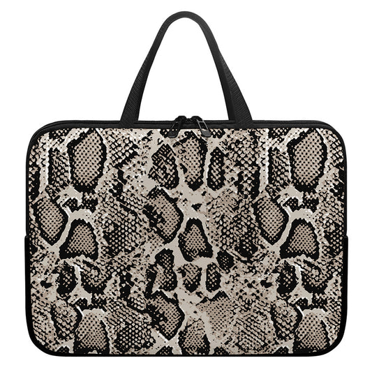Tan And Black Snakeskin Print Laptop Sleeve With Handle