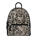 Tan And Black Snakeskin Print Leather Backpack