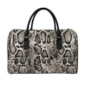 Tan And Black Snakeskin Print Leather Duffel Bag