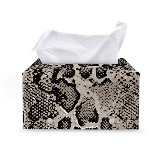 Tan And Black Snakeskin Print Leather Tissue Box Cover