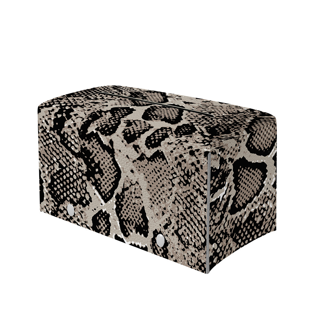 Tan And Black Snakeskin Print Leather Tissue Box Cover