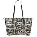 Tan And Black Snakeskin Print Leather Tote Bag With Zipper