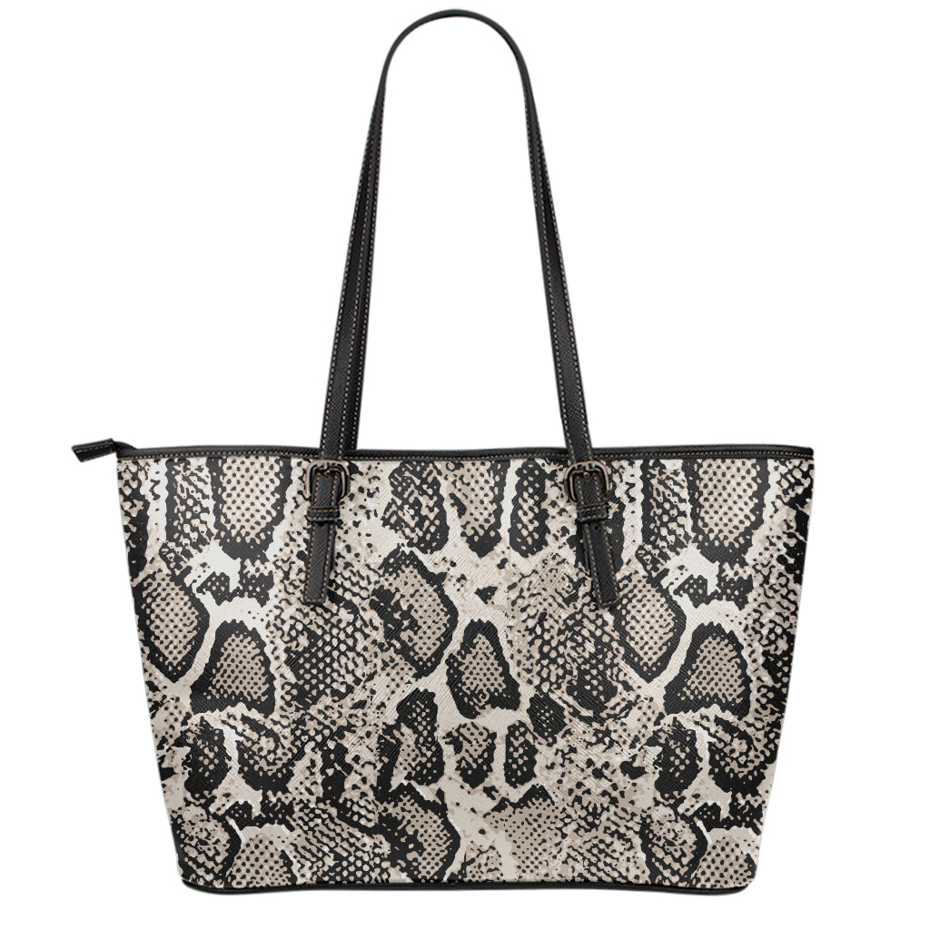 Tan And Black Snakeskin Print Leather Tote Bag