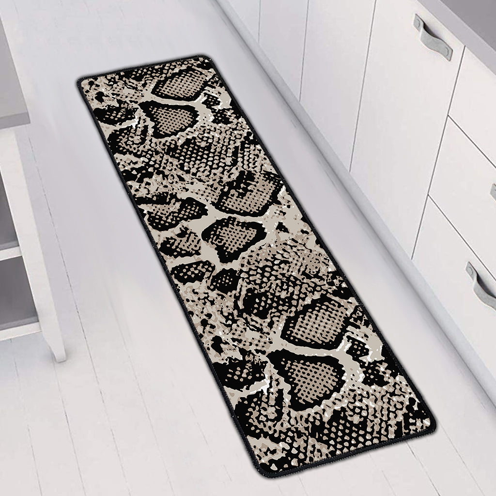 Tan And Black Snakeskin Print Long Kitchen Mat