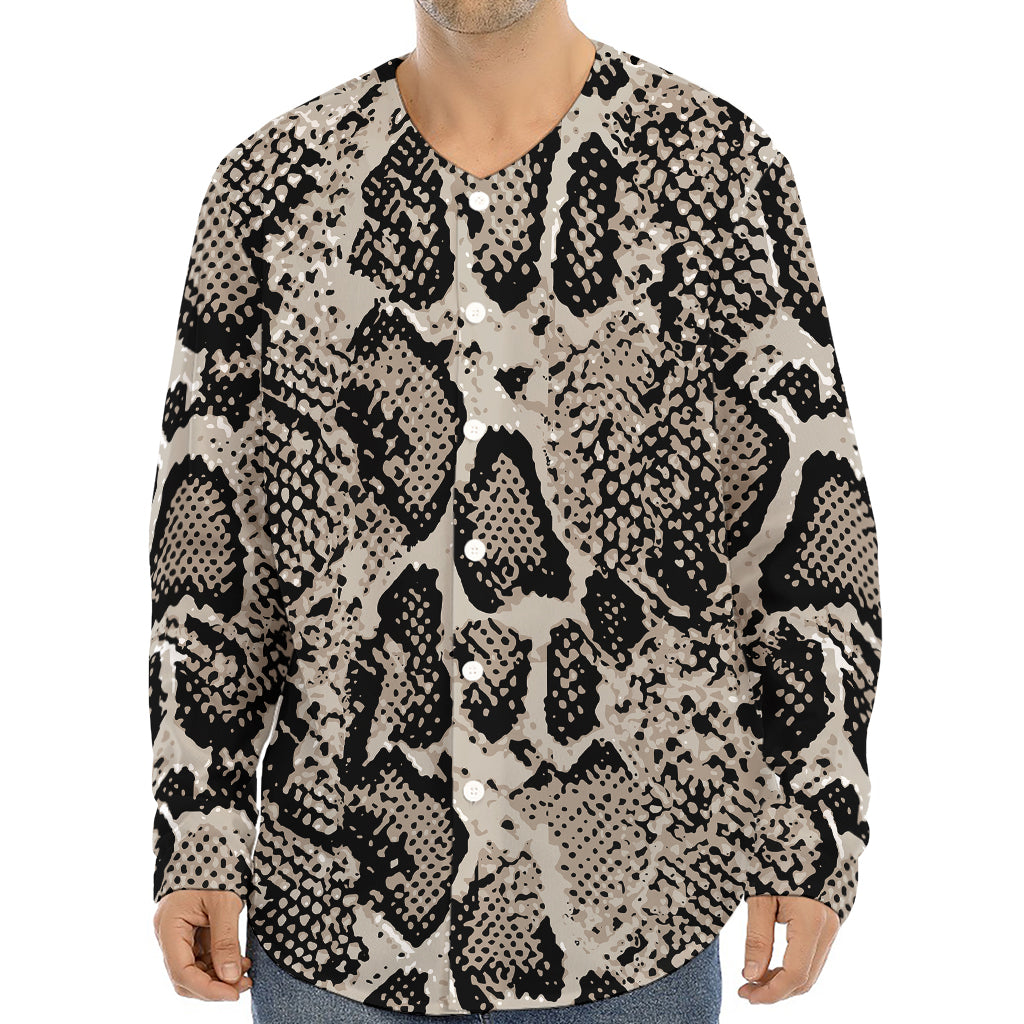 Tan And Black Snakeskin Print Long Sleeve Baseball Jersey