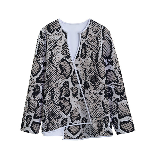 Tan And Black Snakeskin Print Long Sleeve Short Coat