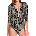 Tan And Black Snakeskin Print Long Sleeve Swimsuit