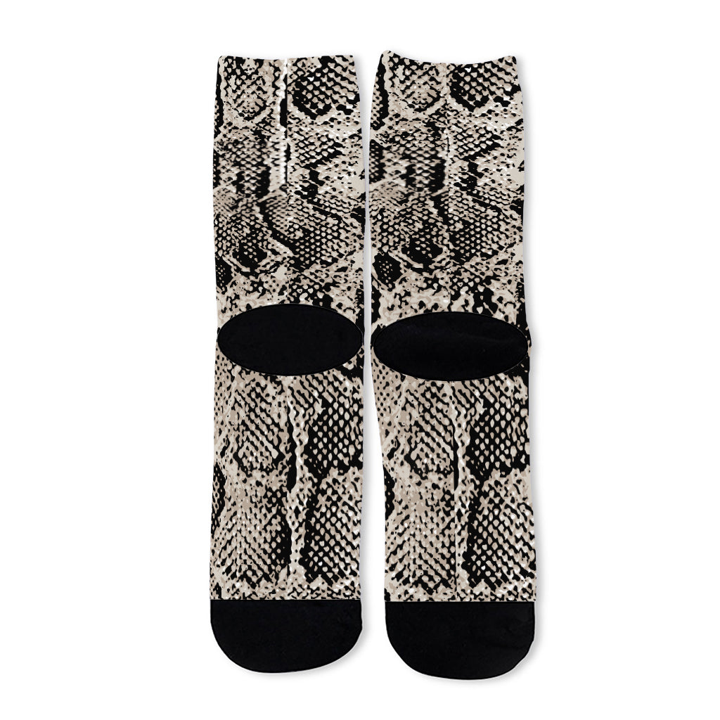 Tan And Black Snakeskin Print Long Socks