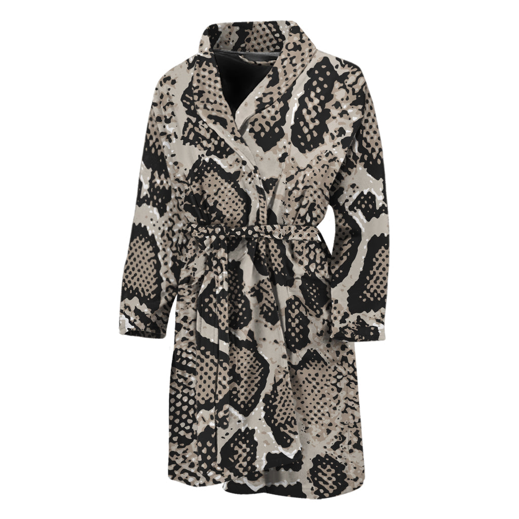 Tan And Black Snakeskin Print Men's Bathrobe