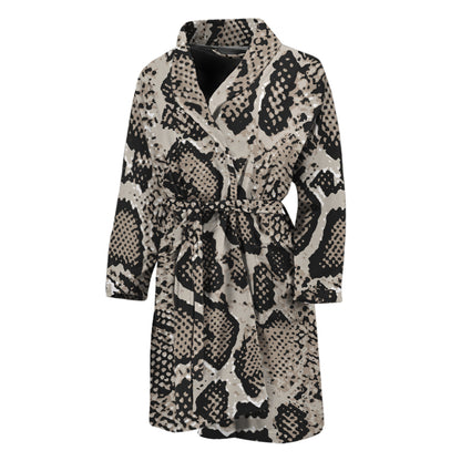 Tan And Black Snakeskin Print Men's Bathrobe