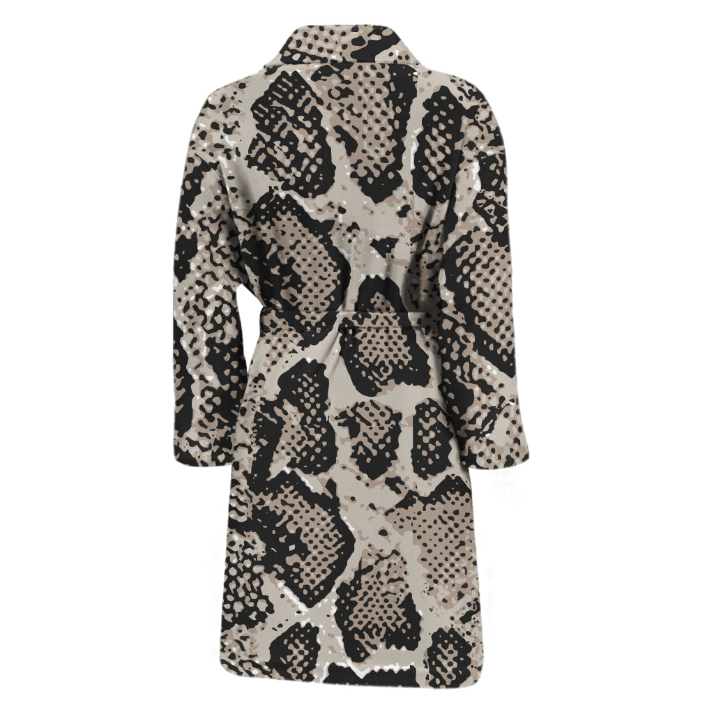 Tan And Black Snakeskin Print Men's Bathrobe