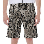 Tan And Black Snakeskin Print Men's Beach Shorts