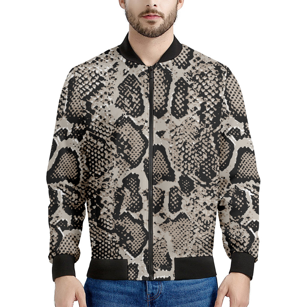Tan And Black Snakeskin Print Men's Bomber Jacket