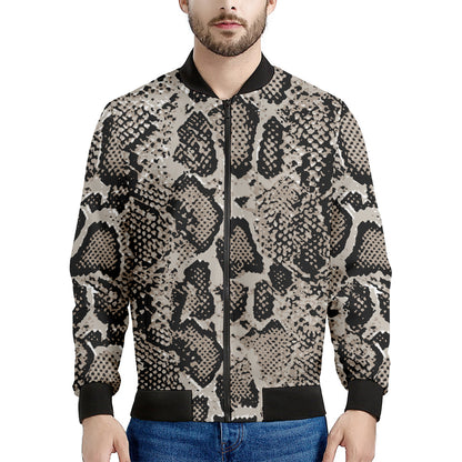 Tan And Black Snakeskin Print Men's Bomber Jacket