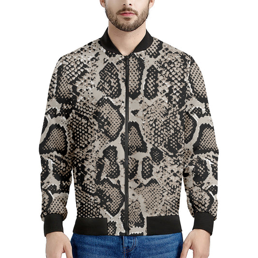 Tan And Black Snakeskin Print Men's Bomber Jacket