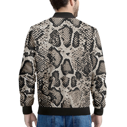 Tan And Black Snakeskin Print Men's Bomber Jacket