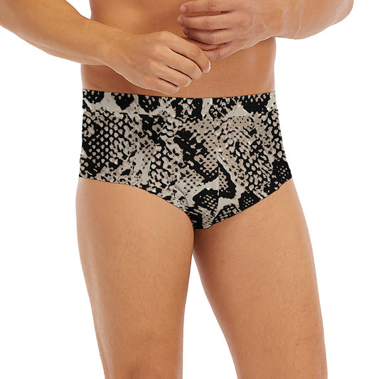 Tan And Black Snakeskin Print Men's Briefs