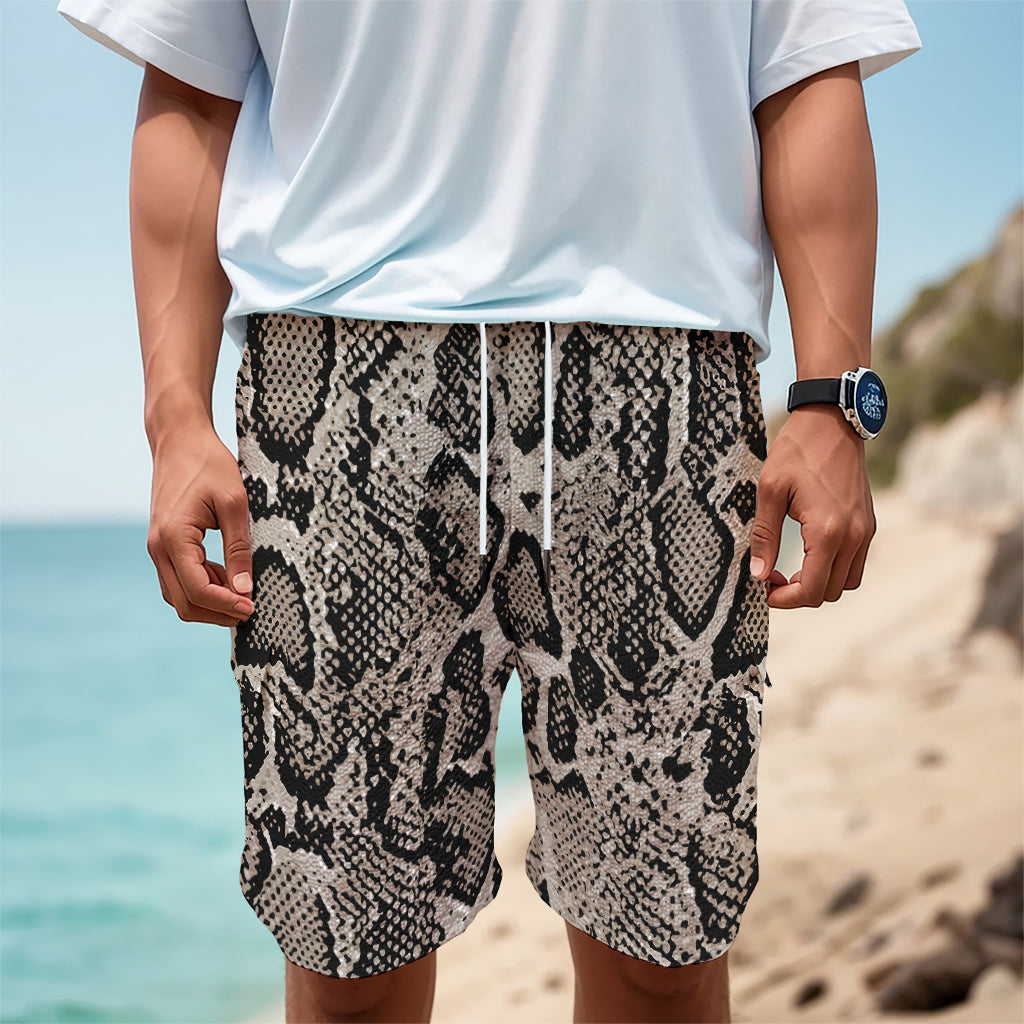 Tan And Black Snakeskin Print Men's Cargo Shorts
