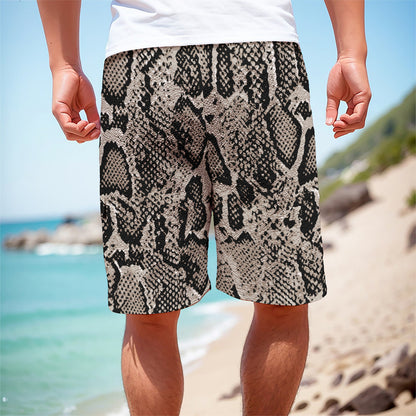 Tan And Black Snakeskin Print Men's Cargo Shorts