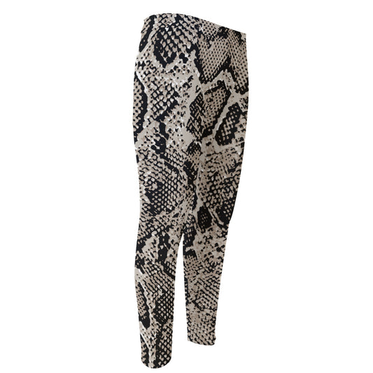 Tan And Black Snakeskin Print Men's Compression Pants