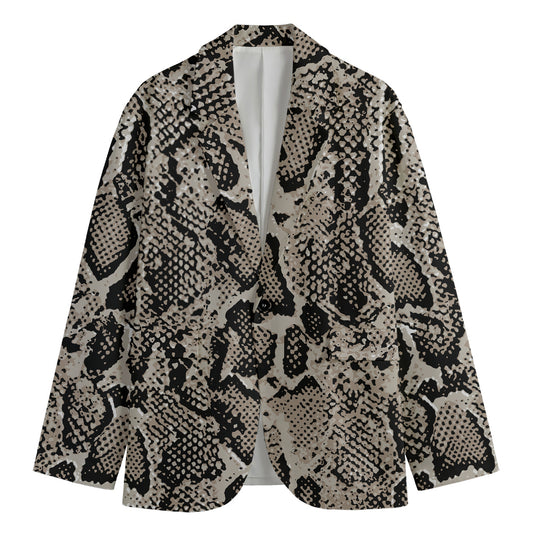 Tan And Black Snakeskin Print Men's Cotton Blazer