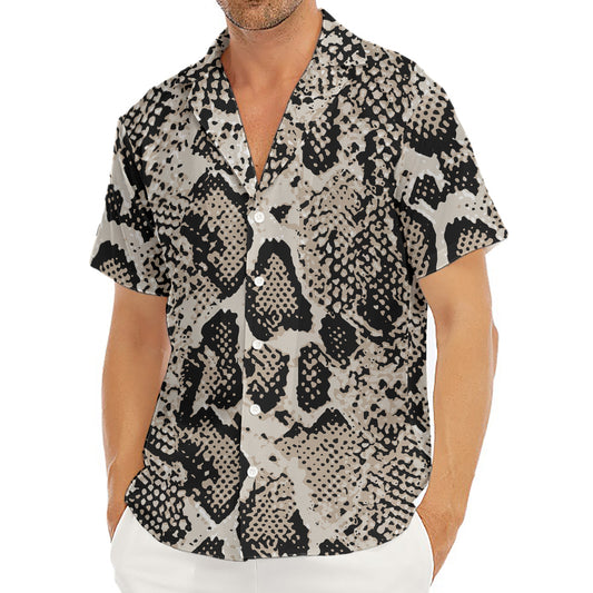 Tan And Black Snakeskin Print Men's Deep V-Neck Shirt